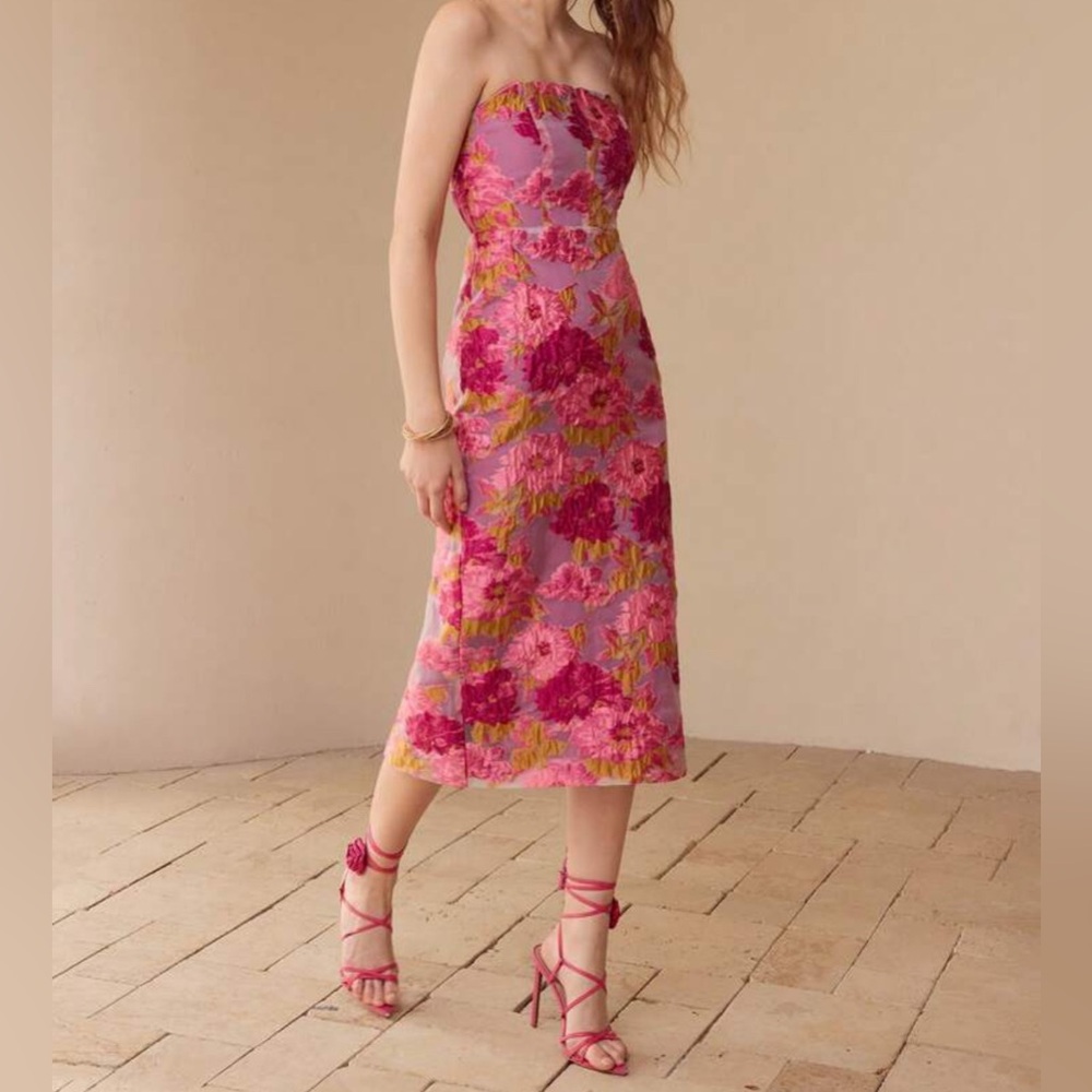 Floral Strapless Pink Dress